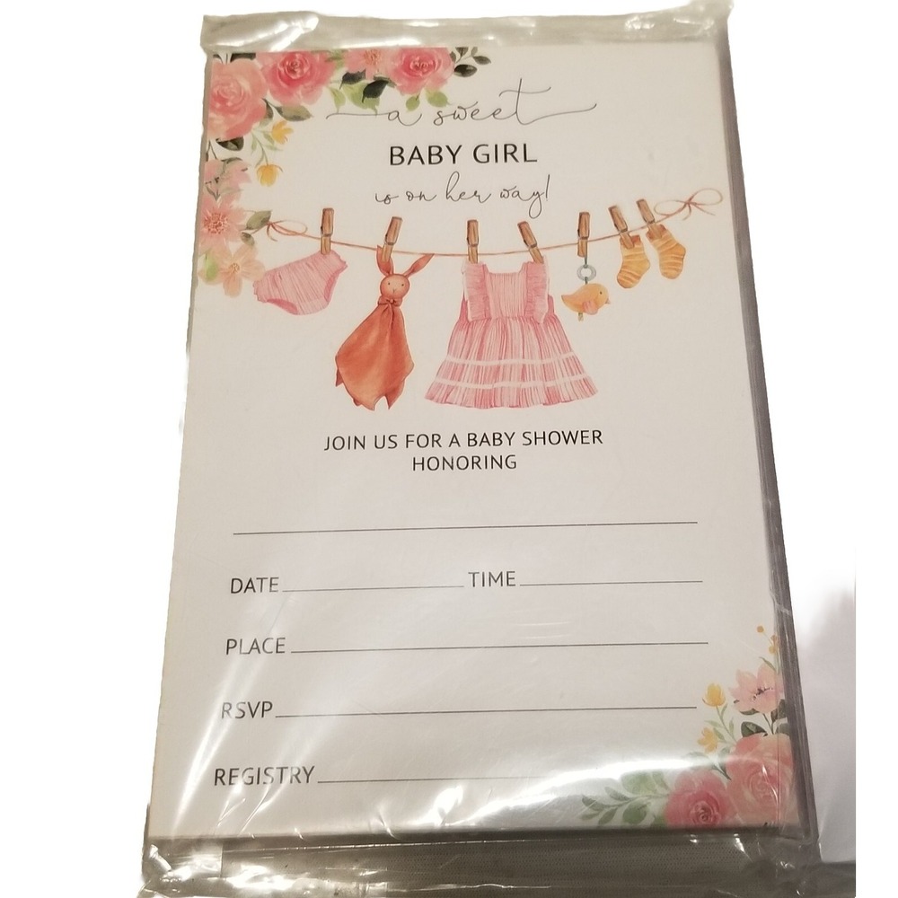 Baby Girl Baby Shower 25 Pack Invitations W/ Envelopes‎ New